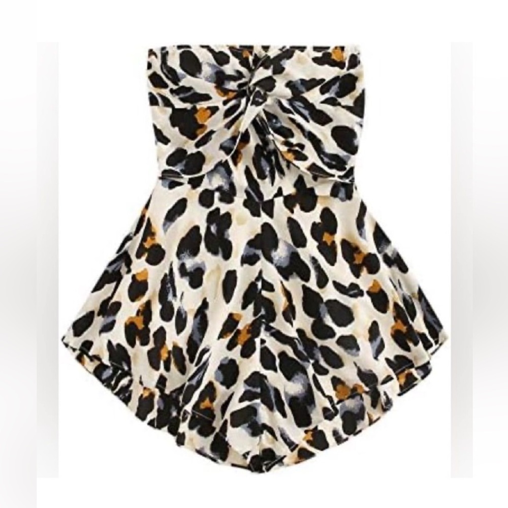 Strapless animal print romper
